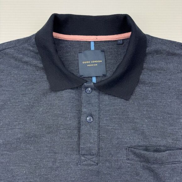 Guide London Polo Shirt Size Large Blue Hidden Skull Print Smart Polo Golf - Picture 3 of 11